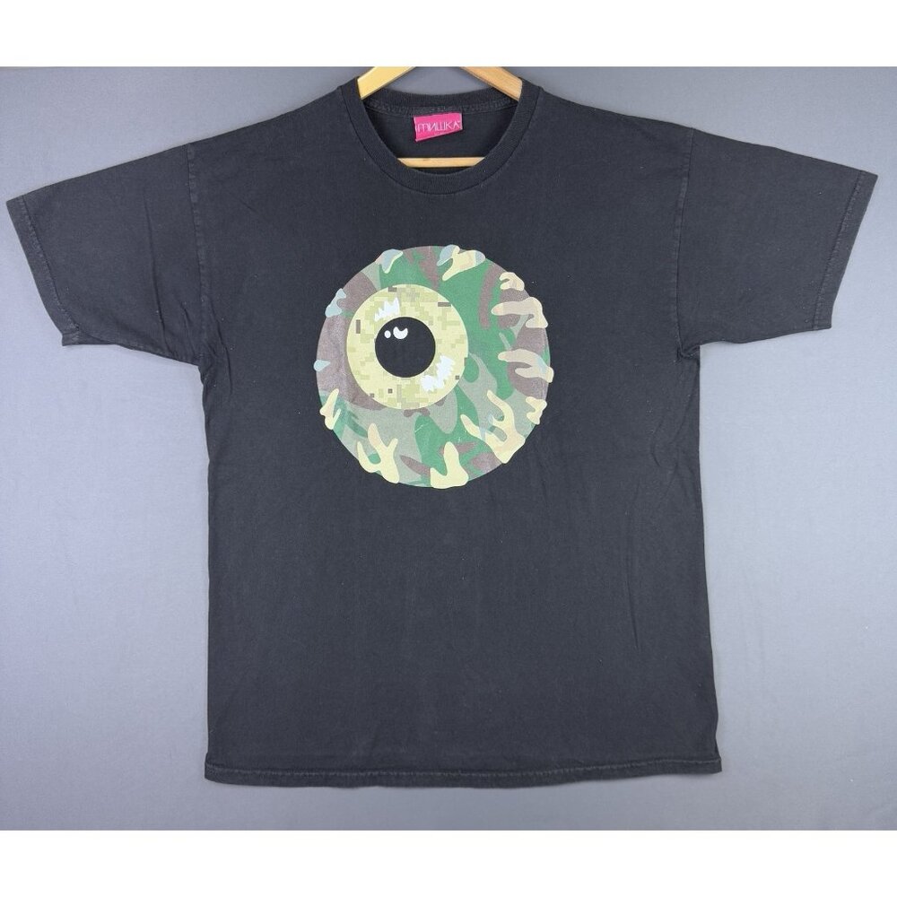 Vintage Y2K Mishka Eyeball Camo Streetwear Hype Large Blac Tee Art Promo